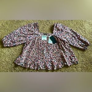 Dear John New with Tags Square neck floral pleated top. Never Worn!